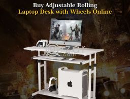 Buy Adjustable Rolling Laptop Desk with Wheels Online for sale in Qatar